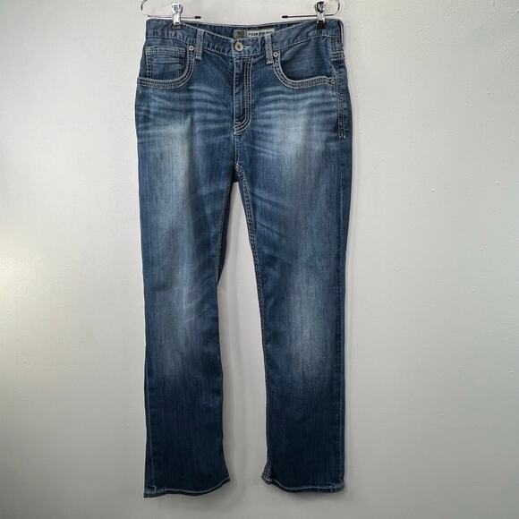 BKE Tyler Straight Denim Jeans 33R Men 32x31.5 Embroidered Thick Stitching - Picture 3 of 8